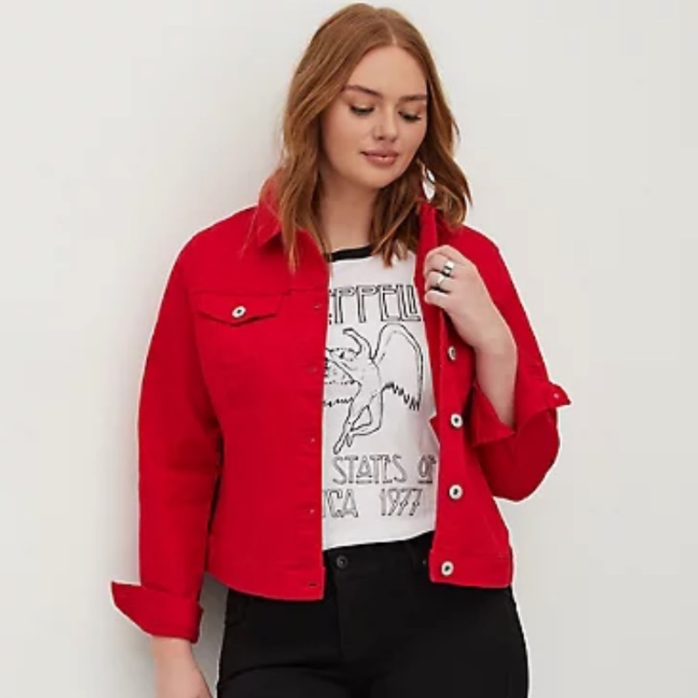 ❤️ RUBY RED DENIM TRUCKER JACKET size 0 from Torrid